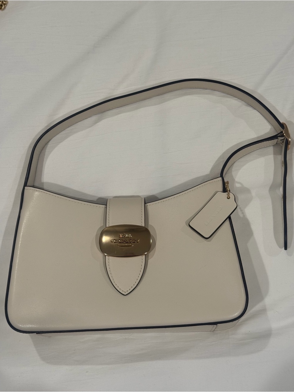 Coach Chalk Pebble Leather Shoulder Bag with Gold Hardware